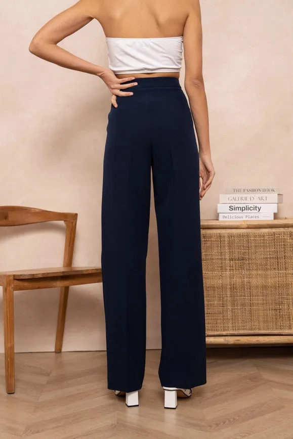 Timeless Straight Cut Plain Pants Navy