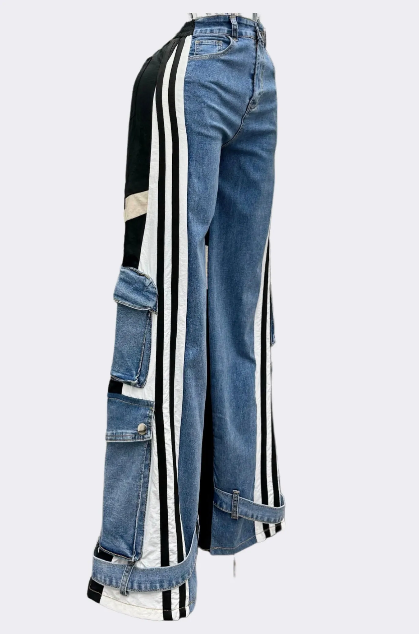 Track Mix Cargo Denim Pants