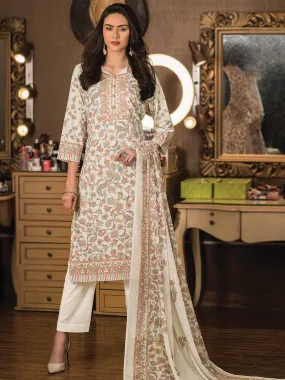 Unstitched Cream Winter Pashmina Woolen Printed Suits Materials