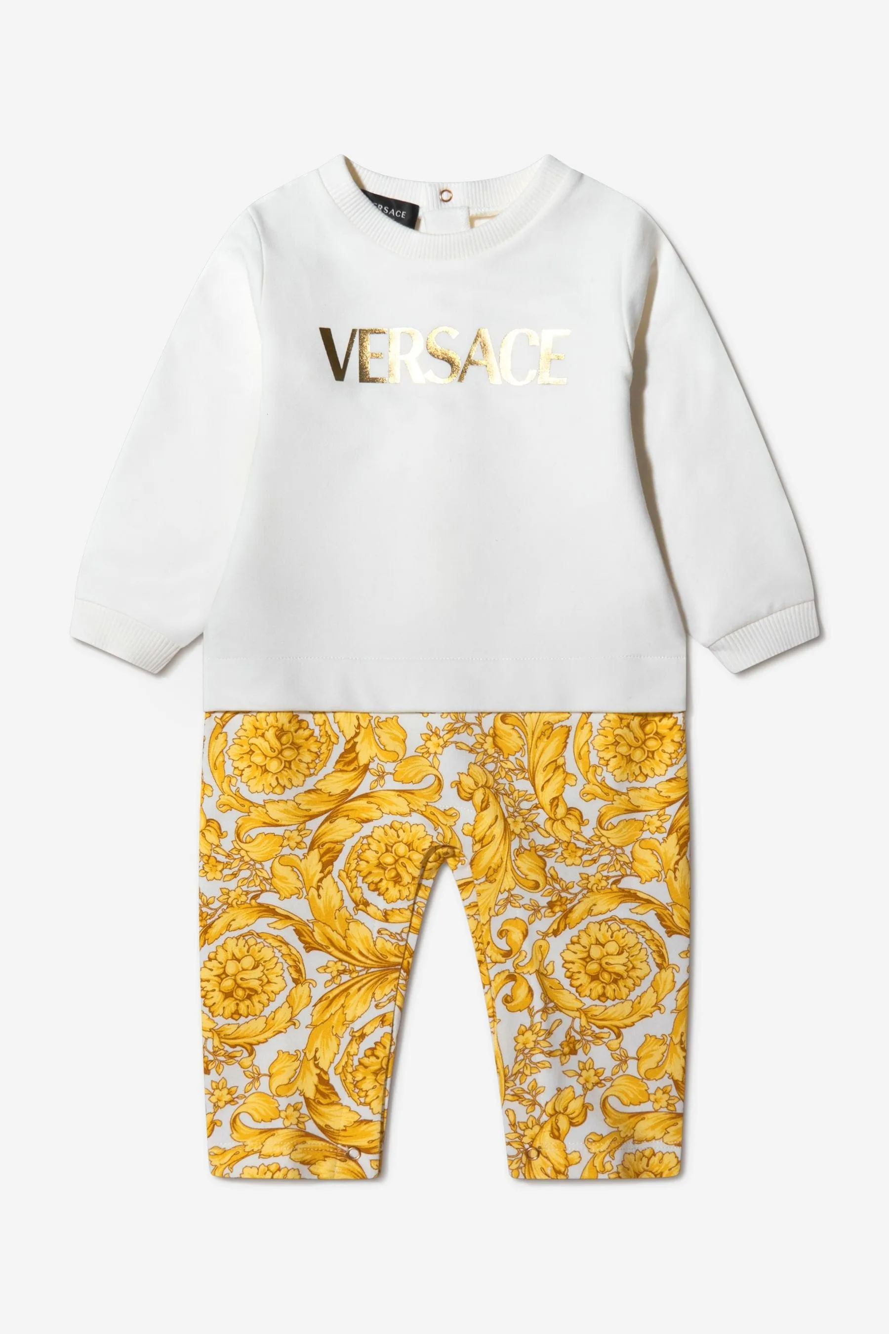 Versace Baby Unisex Cotton Barocco Print Logo Romper