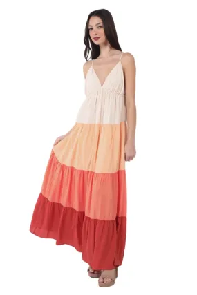 VERY J Color Block Tiered Maxi Cami Dress