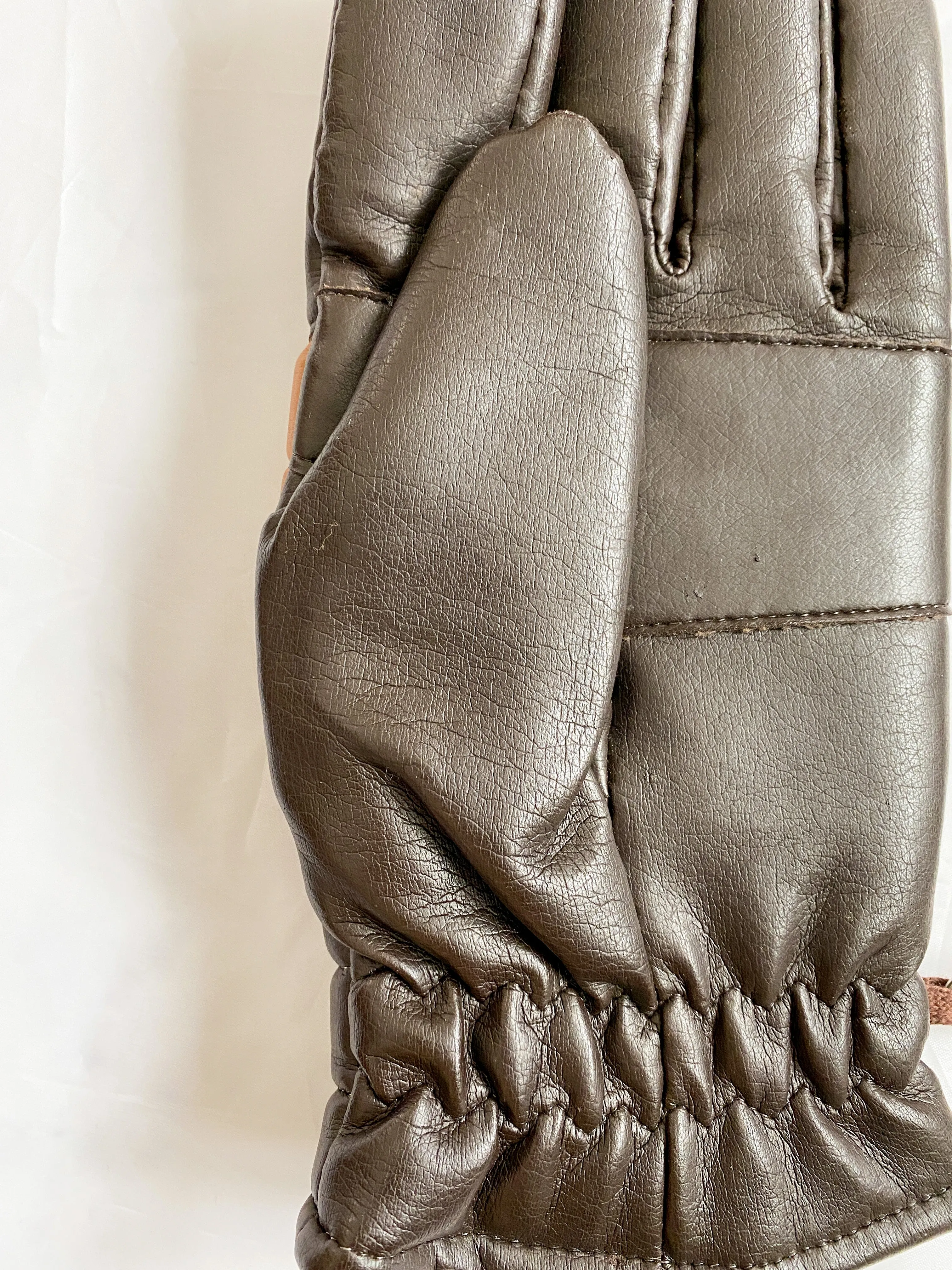 Vintage Brown Faux Leather Gloves (Medium)