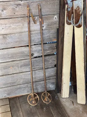 Vintage Hickory Ski Poles All Original Leather