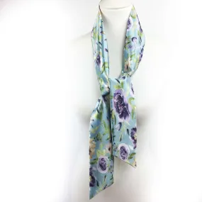 Watercolor Mixed Floral Skinny Scarf on Turquoise