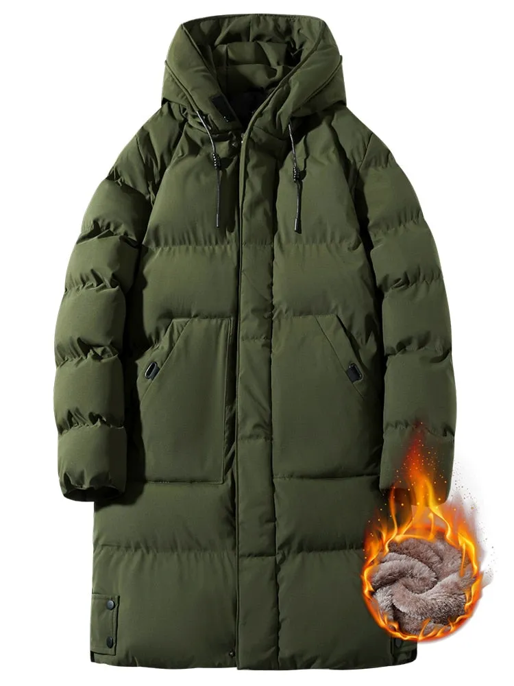 Winter Men's Long Parka Jacket: Warm Fleece Liner, Hooded Windbreaker Coat