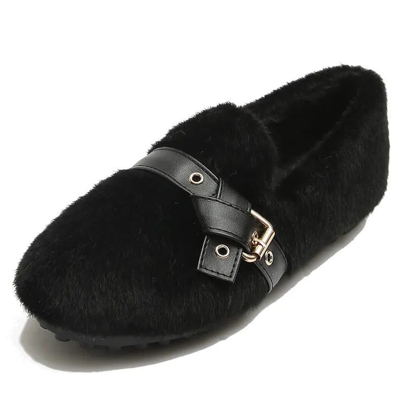 Women Casual Winter Fleece Buckle Shoes