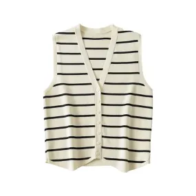 Women Striped Knitted Vest Waistcoat