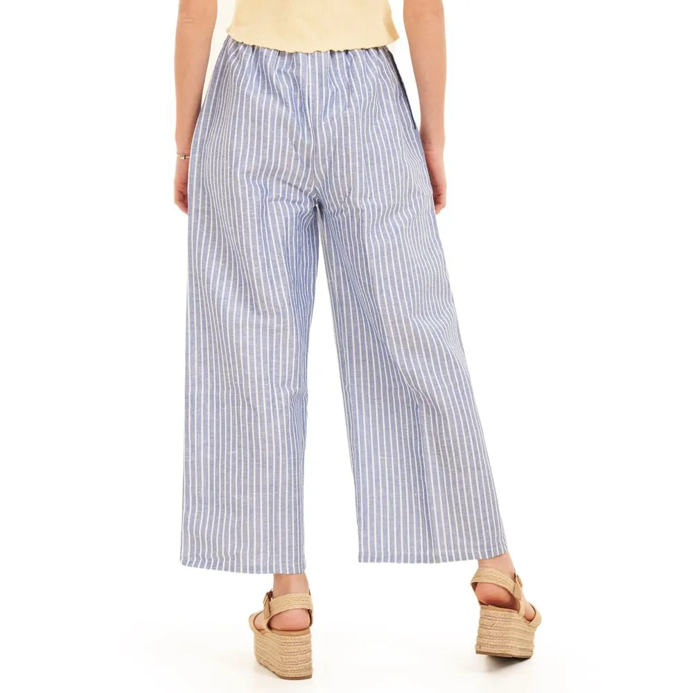 Women summer wide leg pants Petroleum stripes