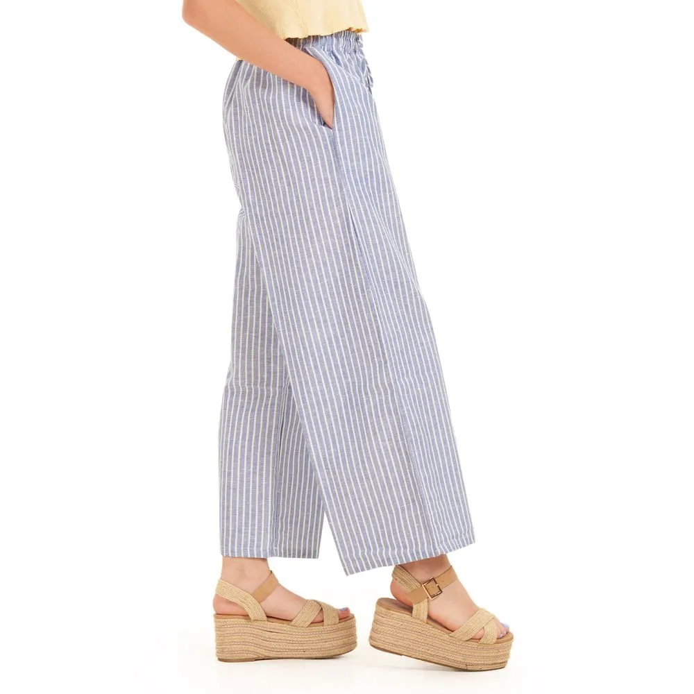 Women summer wide leg pants Petroleum stripes