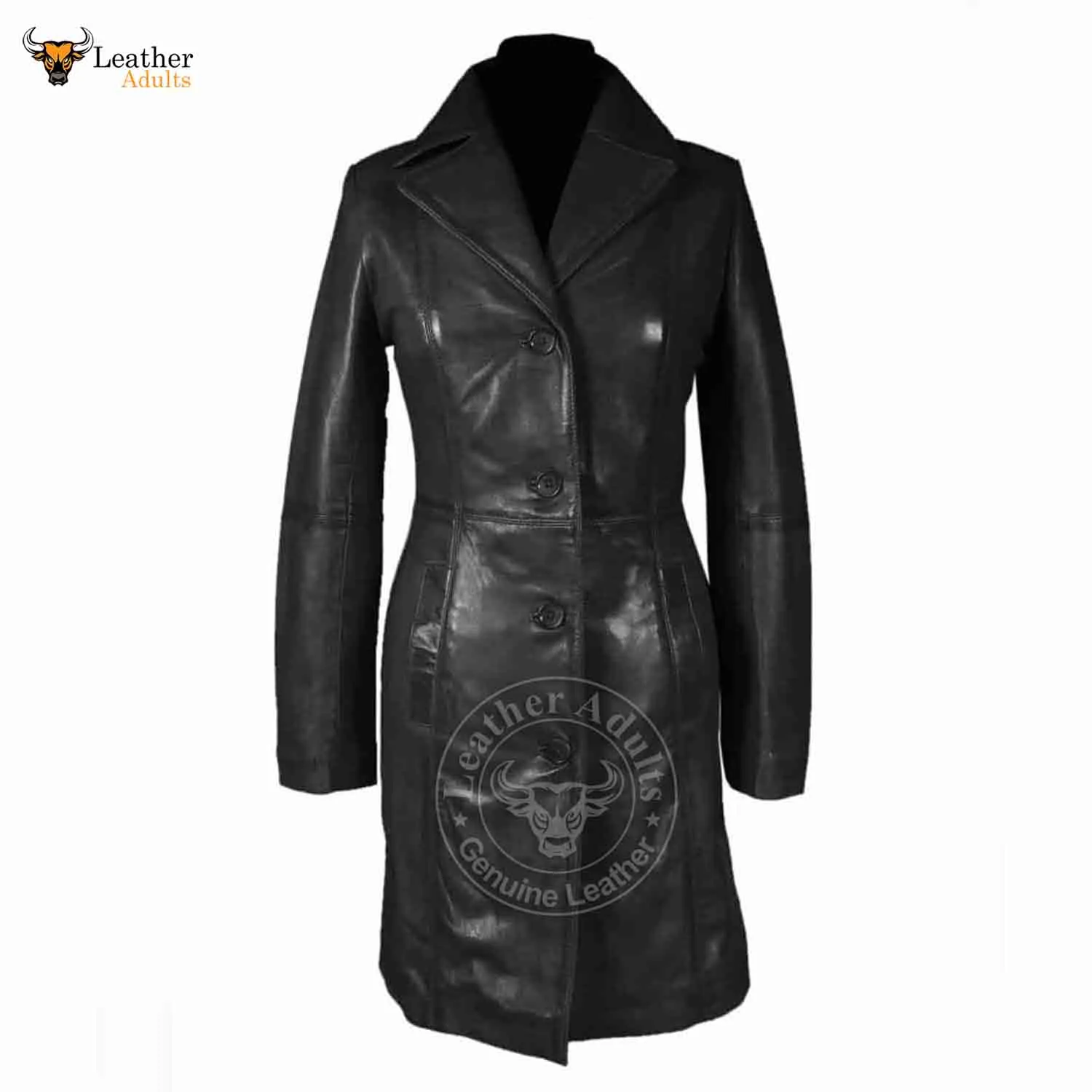 Womens Black Beautiful LAMBS LEATHER Ladies Steampunk GOTH Style Trench Coat T16