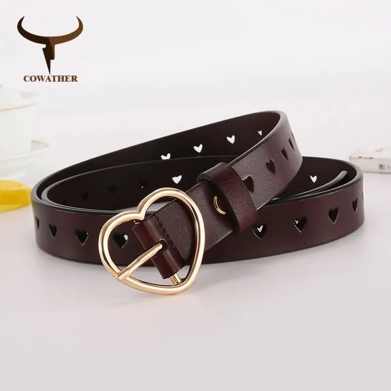 Women's Leather Belt with Hollow Heart-shaped Design | High Quality Casual Elegant | 105-115cm Size