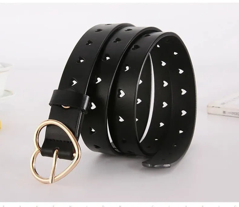 Women's Leather Belt with Hollow Heart-shaped Design | High Quality Casual Elegant | 105-115cm Size