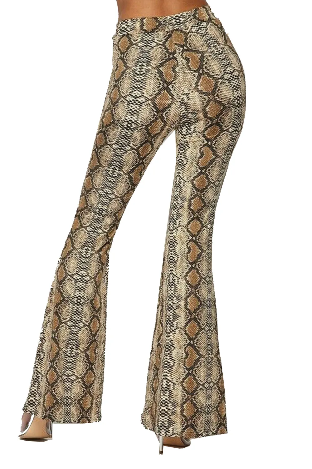 Womens Snake Print Bell Bottom Palazzo Pants