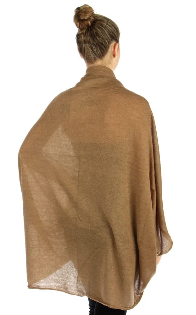 Women's Soft Warm Solid Brown Infinity Scarf Kimono Wrap - Ruffle Shrug