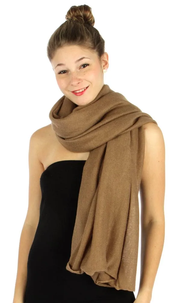 Women's Soft Warm Solid Brown Infinity Scarf Kimono Wrap - Ruffle Shrug