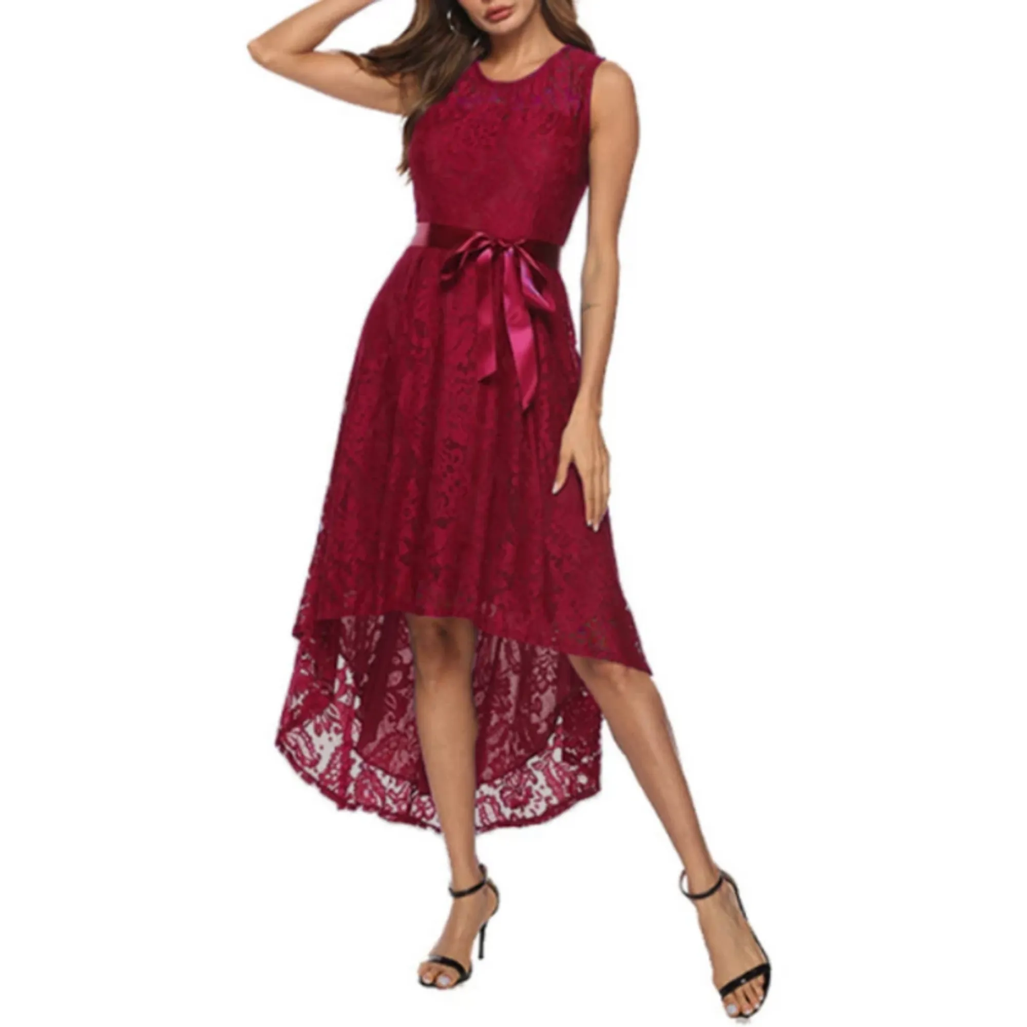 Women's Summer Casual High-Waist Lace A-Line Maxi Dress