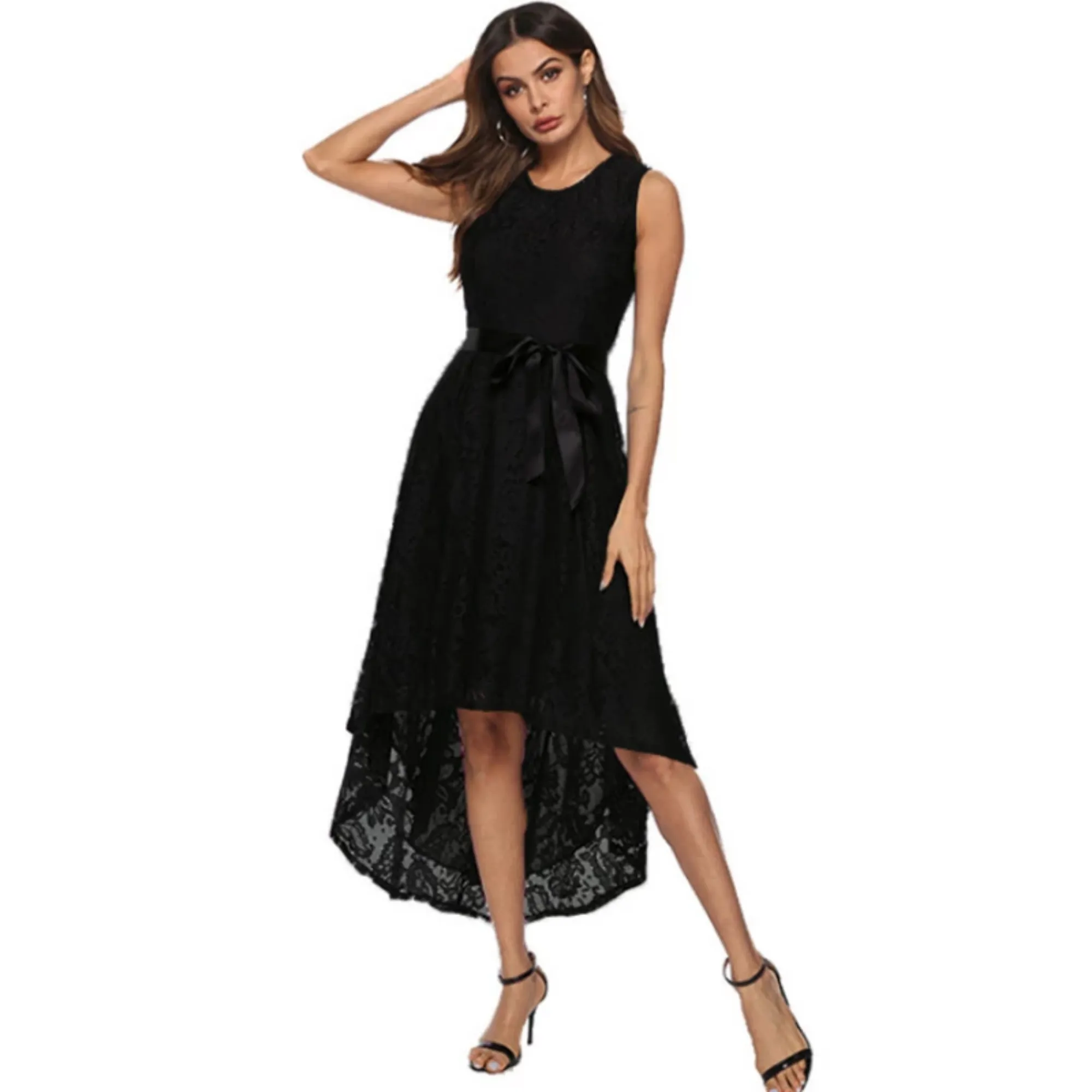 Women's Summer Casual High-Waist Lace A-Line Maxi Dress