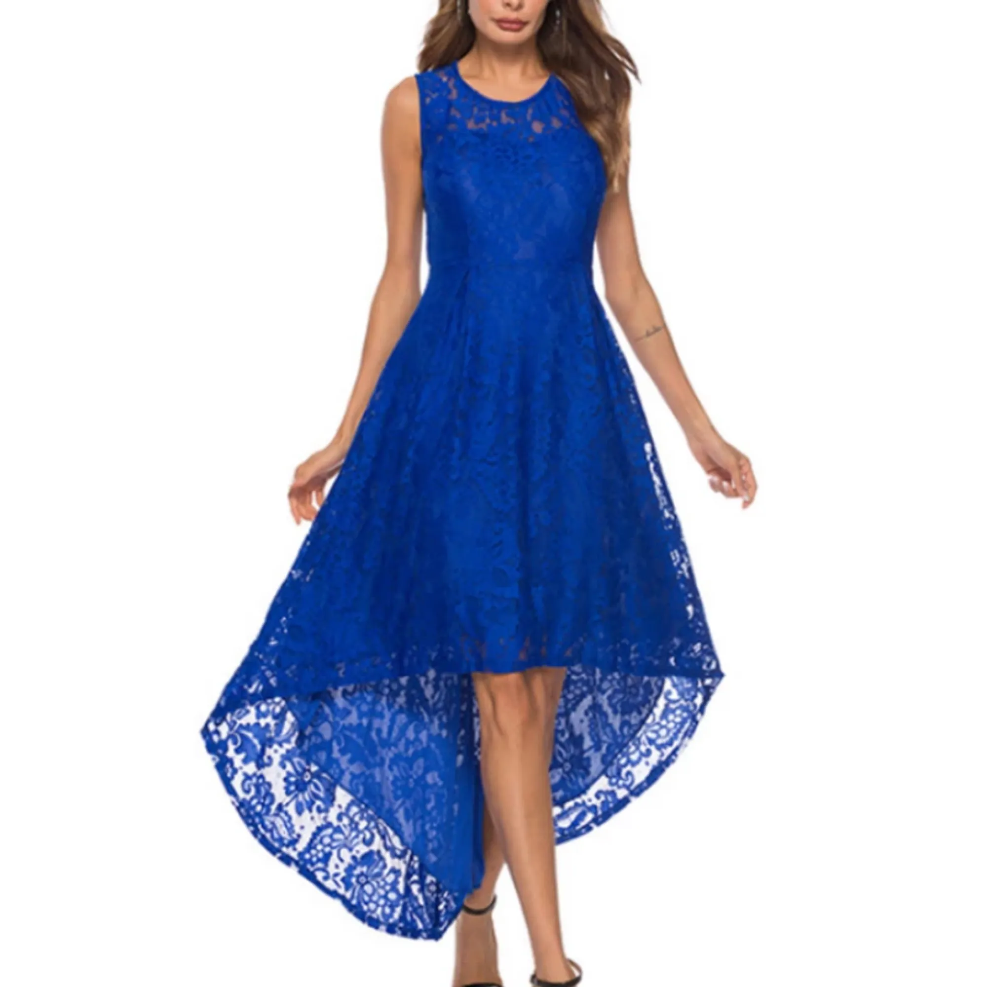 Women's Summer Casual High-Waist Lace A-Line Maxi Dress