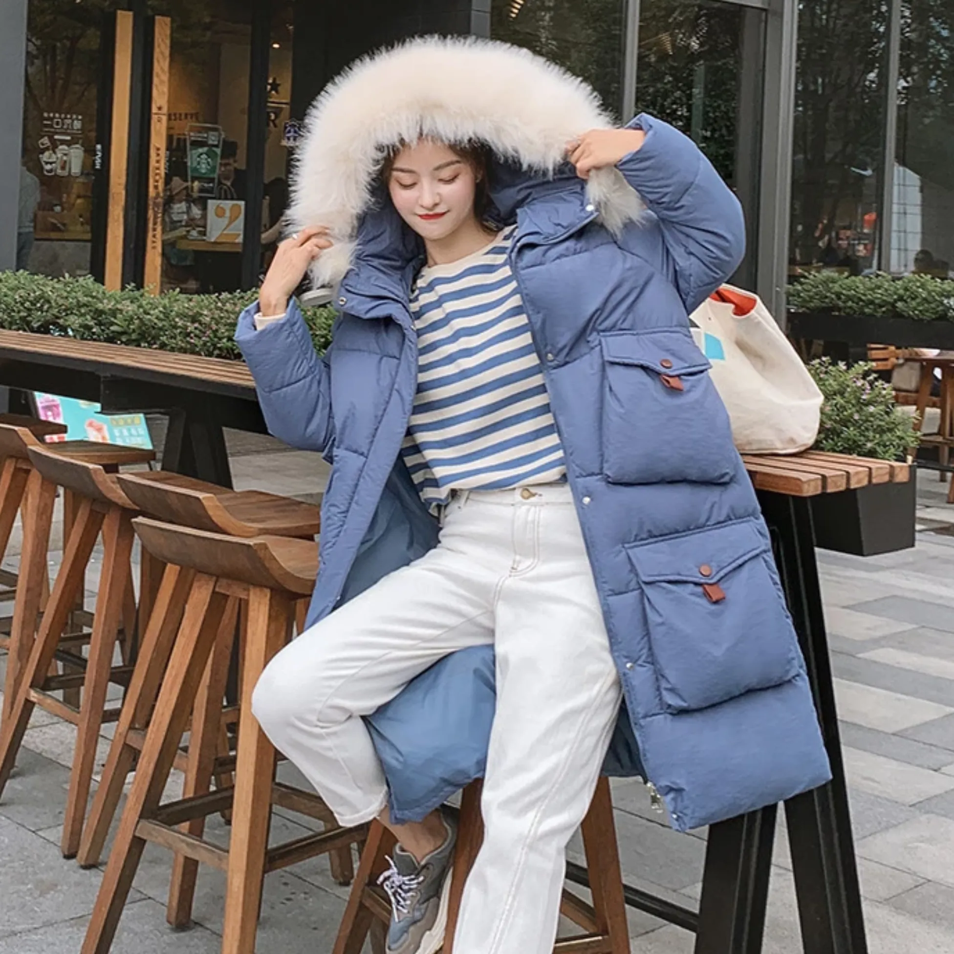 Women's Winter Cotton Hooded Long Parka With Fur